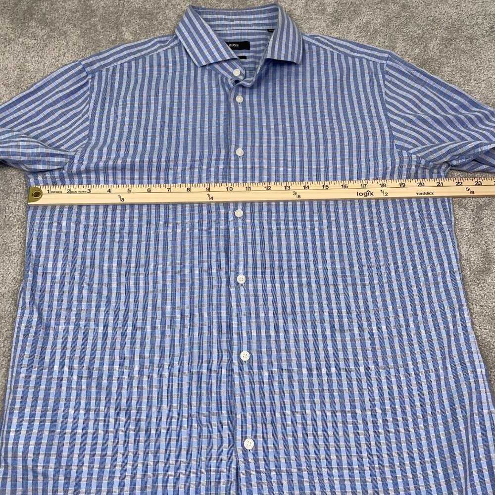 Hugo Boss Dress Shirt Mens 16.5 34/35 Blue Check Sharp Fit Long Sleeve Button Up - Picture 8 of 12